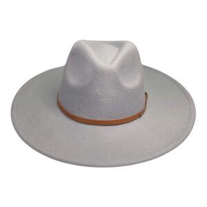 Gray Wide Brim Tall Crown Buckle Band Fedora Fashion Hat NEW
